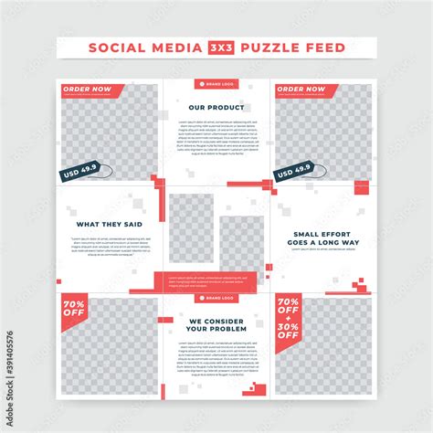 Red white simple bold instagram ig puzzle feed post square size vector ...