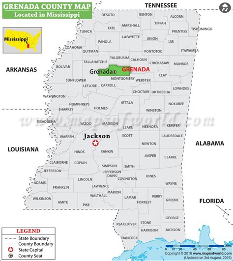 Grenada County Map, Mississippi