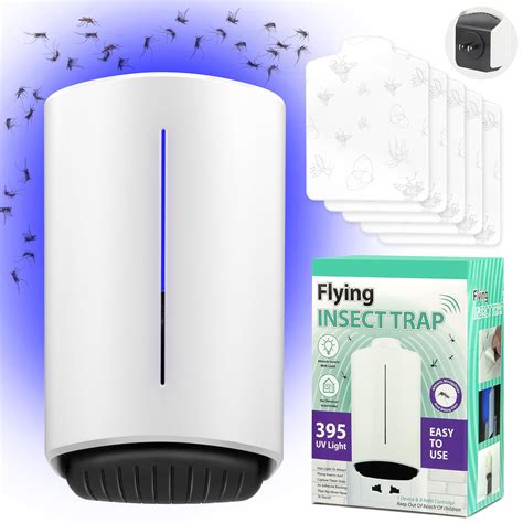 Pelrayt Flying Insect Trap Plug-in with 5 Replaceable Sticky Pads Upgrade 395nm UV Light ...