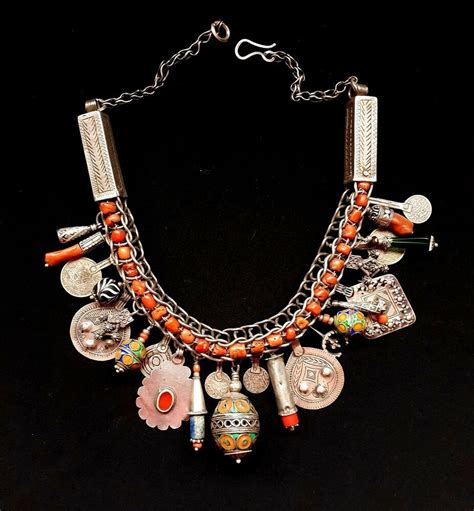 Morocco - Amazing Berber silver necklace "Hbil" with genuine coral ...