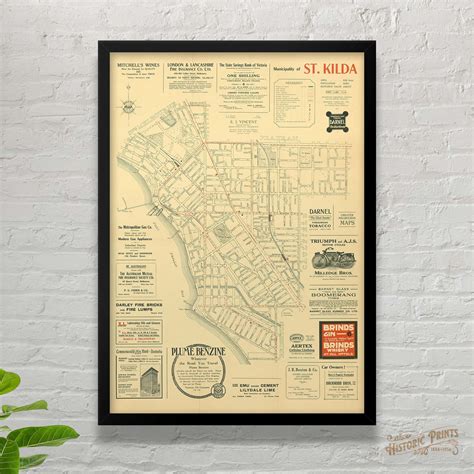 Municipality of St Kilda Map with Advertising from 1921 — Historic Prints | Buy Framed A1 Prints ...