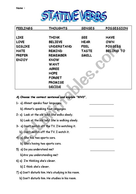 stative verbs - ESL worksheet by epack