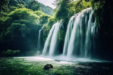 Premium AI Image | Beautiful waterfall in deep forest Waterfall in deep forest