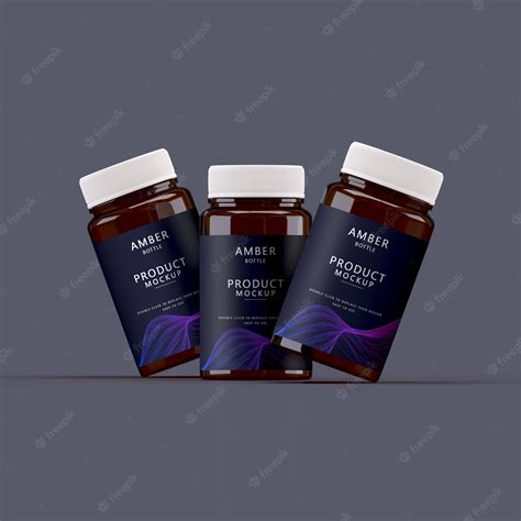 Premium PSD | Three Amber Bottles Label Mockup Version 2