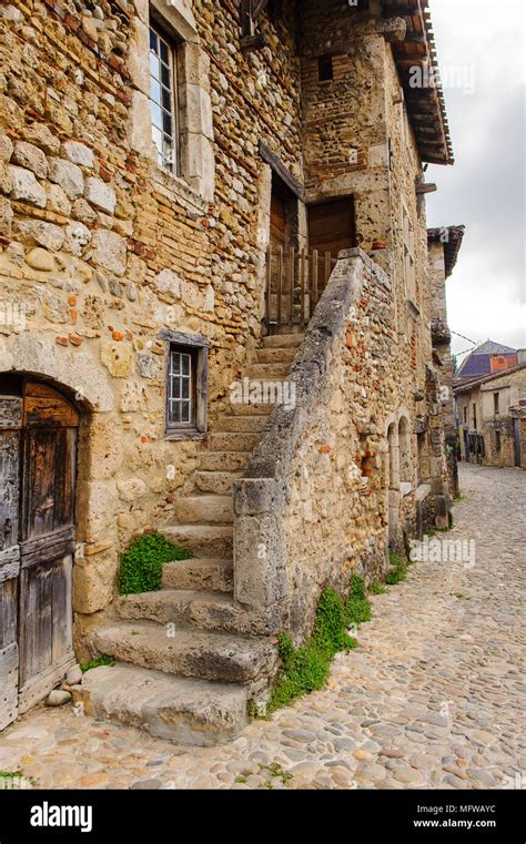 Medieval architecture of Perouges, France, a walled town, a popular ...