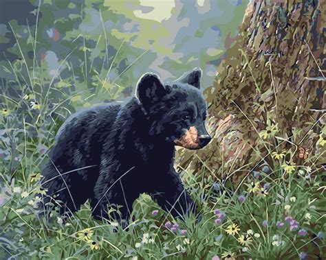 Crafts Frameless Unique Gift Oil Paintin Children DIY Black Bear Painting By Numbers Home Wall ...