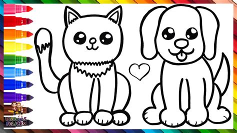 Cómo Dibujar Un Gato Y Un Perro 🐱 ️🐶 Dibuja y Colorea Un Lindo Gato Y ...