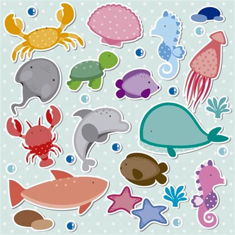 Free Vector | Sea life stickers