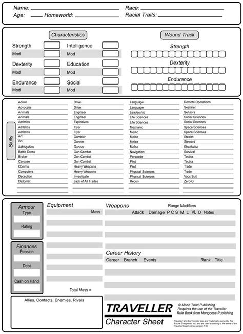 Traveller RPG Character Sheet - dicegeeks