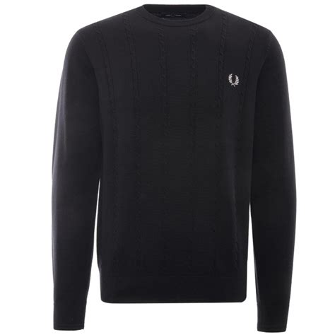 Fred Perry Cable Knit Crew Neck Jumper | Black | K2554-102