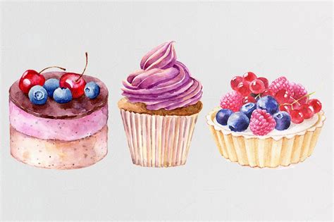 Watercolor cakes. Vector set. by Olga Ponomarchuk on Creative Market ...