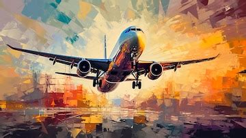 Premium Photo | Abstract art Colorful painting art of a modern airplane landing at the airport ...