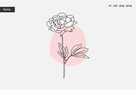 Minimalist Contour Flower Rose Drawing Gráfico por Aradevi · Creative Fabrica