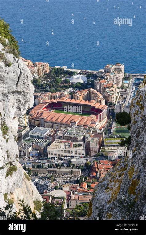 Fontvieille, Monaco, 2019. Aerial view of Stade Louis II AS Monaco FC ...