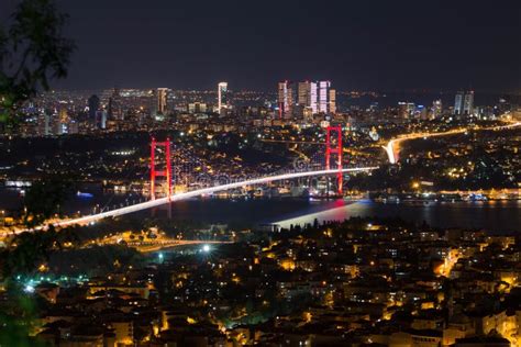 City Light and Night View Above Istanbul, Turkey. Bosphorus Brid Stock ...