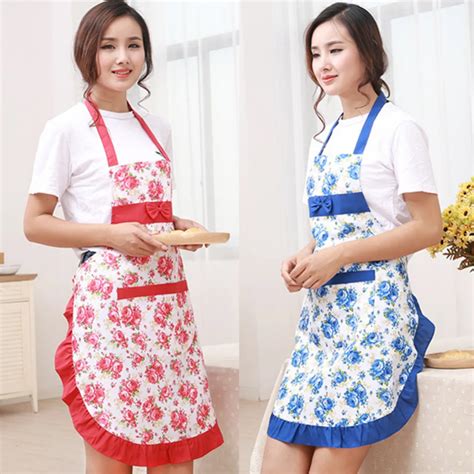 Fashion Kitchen Apron For Women Bib Cooking Apron Waterproof Flower Printed Restaurant Home ...