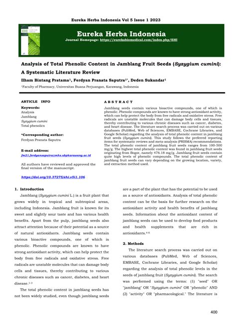 (PDF) Analysis of Total Phenolic Content in Jamblang Fruit Seeds (Syzygium cumini): A Systematic ...