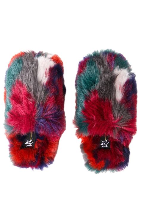 Multicolor Fuzzy Slippers | Dolls Kill