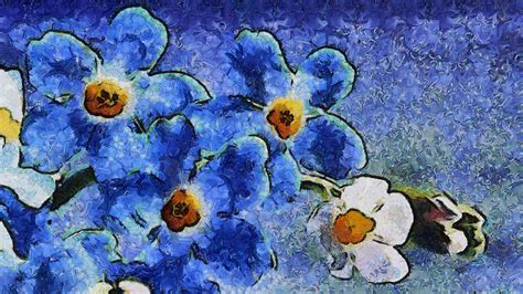 Blue Flowers - Van Gogh Style Painting by Lilia D