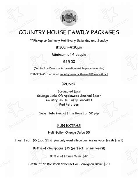 Menu at Country House Restaurant, Alsip, W 127th St