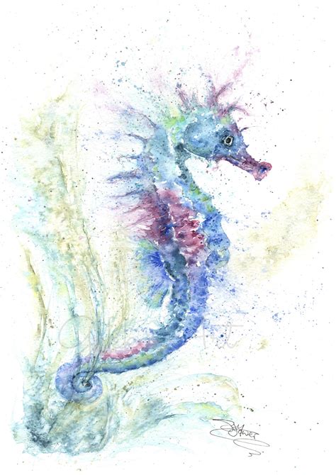 Seahorse Fine Art Print by Wildlife Watercolour Artist Sandi Mower | Gekko Art