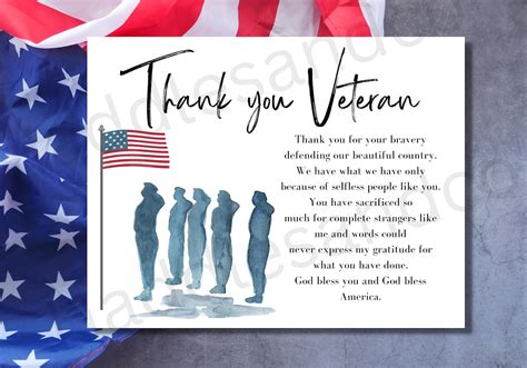 Thank A Veteran Thank You Card for Veteran Service Member - Etsy