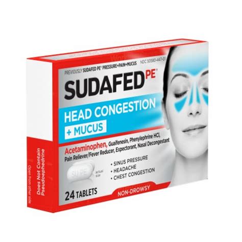 Sudafed PE Head Congestion + Mucus Non-Drowsy Relief Tablets, 24 ct ...