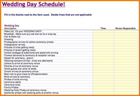 Day Of Wedding Timeline Template Excel | DocTemplates