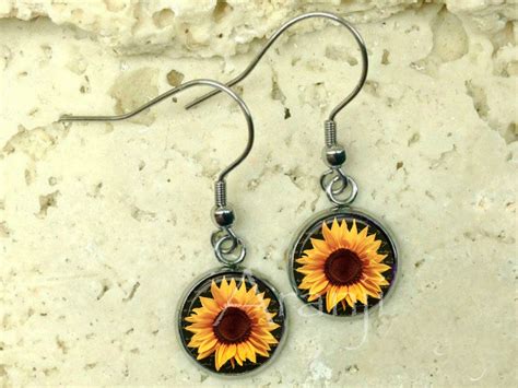 Sunflower Art Earrings Sunflower Earrings Sunflower Drop - Etsy