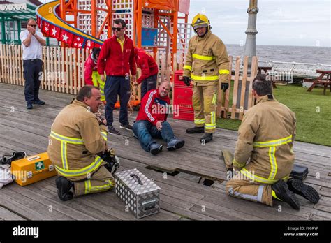 Blackpool, UK. 4th August, 2015. Man gets stuck on North Pier ...