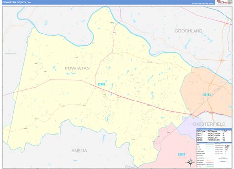 Powhatan County, VA Wall Map Color Cast Style