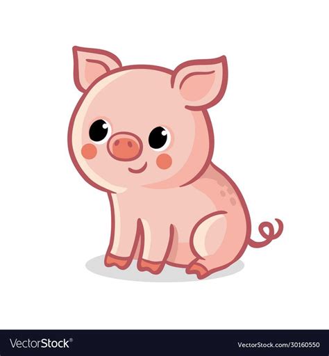 Cute pig sitting on a white background. Vector illustration with farm ...