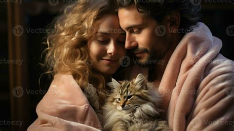 A couple hugging their cat. Generative AI 30500994 Stock Photo at Vecteezy