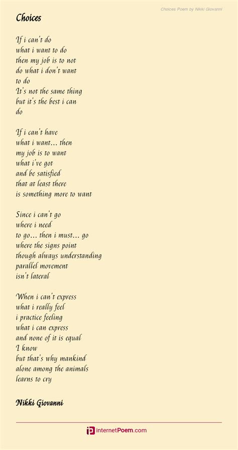 Choices Poem by Nikki Giovanni