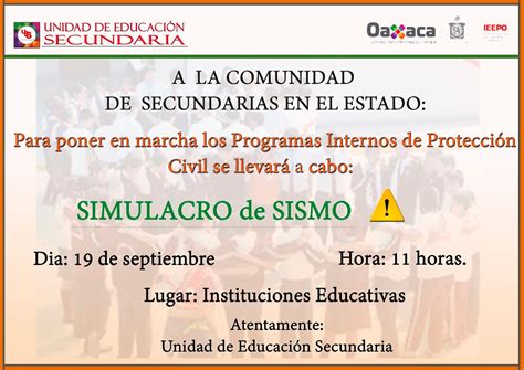 Unidad de Educación Secundaria - IEEPO: SIMULACRO DE SISMO. CIRCULAR