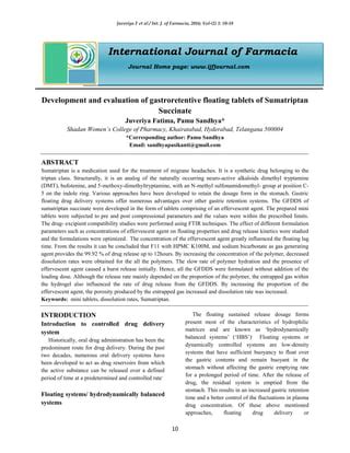 Development and evaluation of gastroretentive floating tablets of Sumatriptan Succinate | PDF