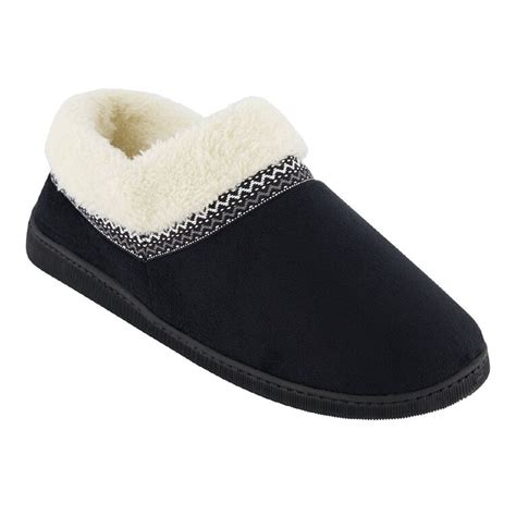 H&H Men's Fur Trim Slippers Black/White | The Warehouse