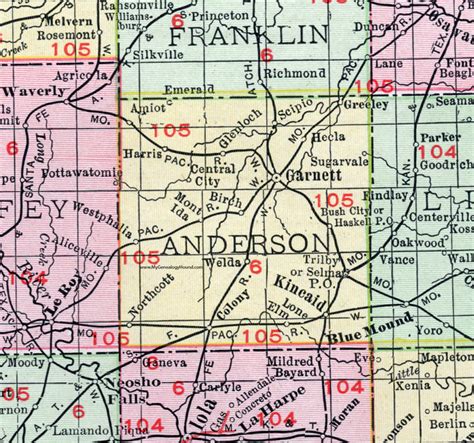 Anderson County, Kansas, 1911 Map, Garnett, Kincaid, Colony