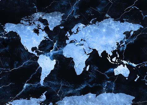 World Map Marble Blue Digital Art by Super Car