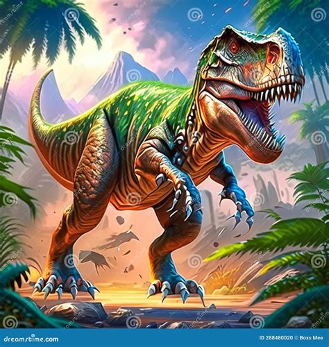 Digital Painting of a Dinosaur in a Prehistoric Environment, 3d ...