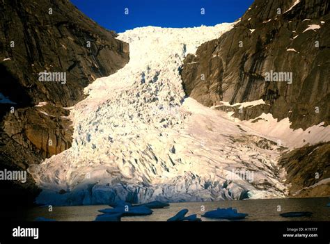 Briksdal s Glacier flowing into Nordfjord Norway K Hart Stock Photo - Alamy