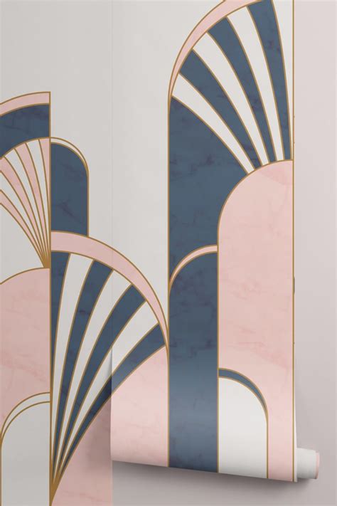 Blue & Pink Art Deco Arches Print Wallpaper Mural | Hovia