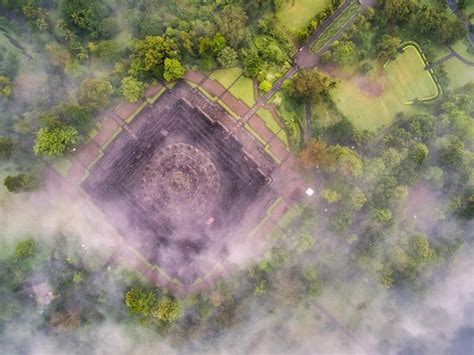 Premium Photo | Aerial view of borobudur temple, indonesia