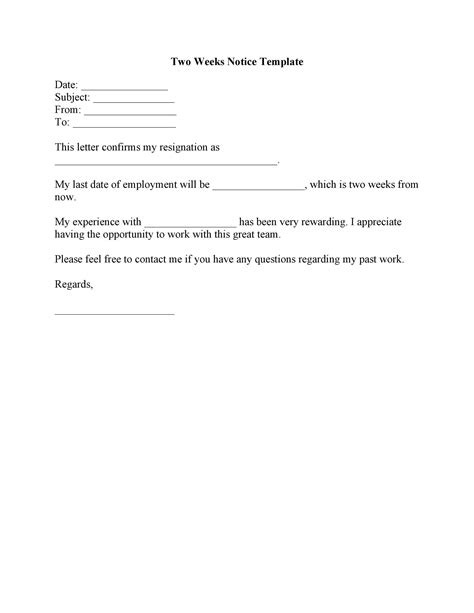 Sample Two Weeks Notice Letter Download Printable Pdf Templateroller ...