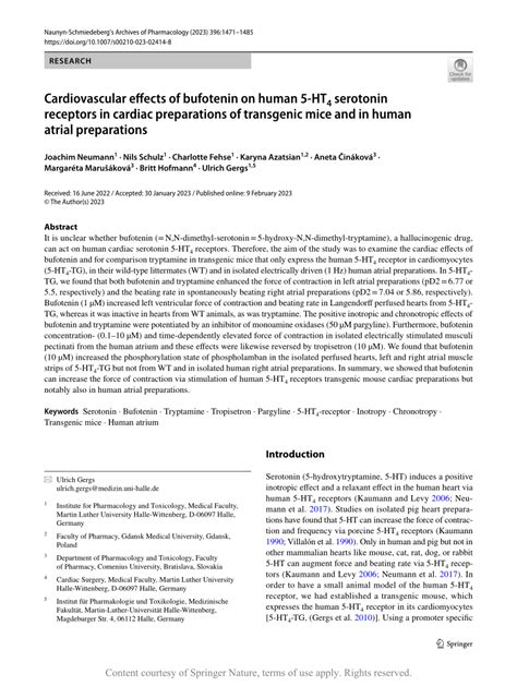 (PDF) Cardiovascular effects of bufotenin on human 5-HT4 serotonin receptors in cardiac ...