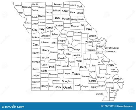 Counties Map of US State of Missouri Stock Vector - Illustration of louisiana, state: 171479739