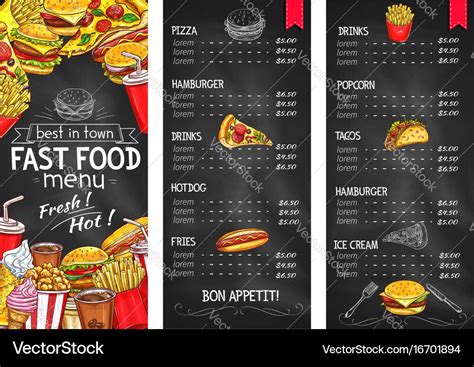 Fast food restaurant chalkboard menu template Vector Image