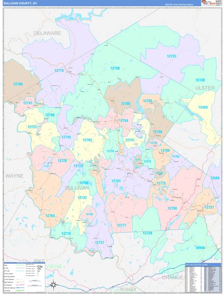 Sullivan County, NY Wall Map Color Cast Style by MarketMAPS - MapSales