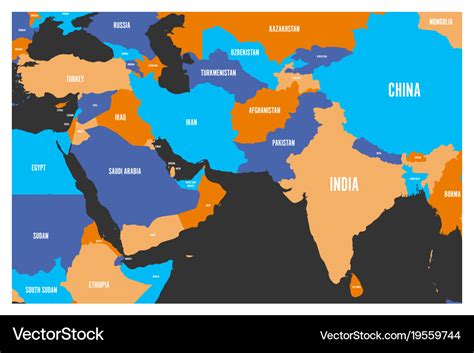 Political map south asia and middle east Vector Image