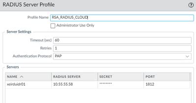 Palo Alto NGFW 10.1.7 - RADIUS Configuration - RSA Ready Implementation ...